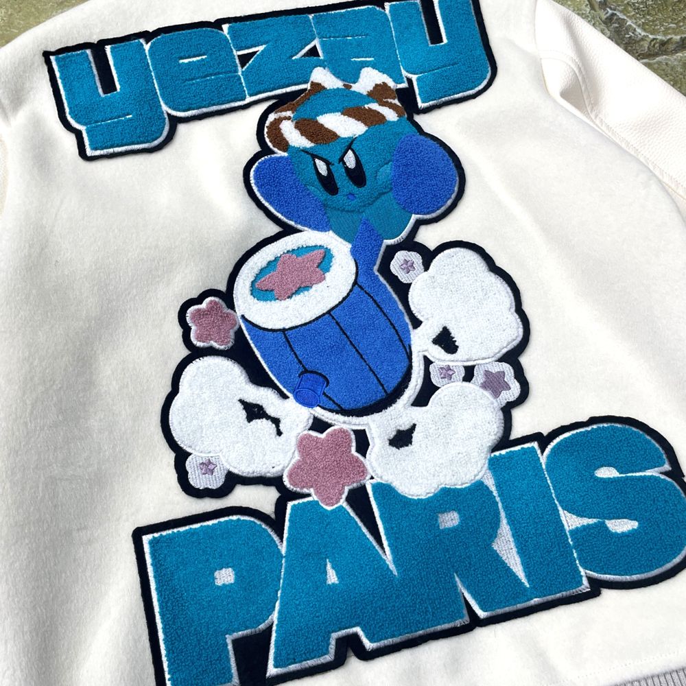 Chenille decoration craft on custom apparel by Huaxing Apparel
