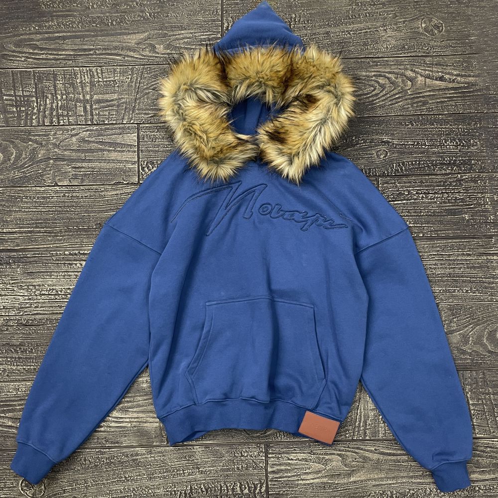 Custom Hoodie in Brushed Fleece 365GSM with Detachable fur collar, Appliqué embroidery, Screen printing manufactured by Huaxing Apparel
