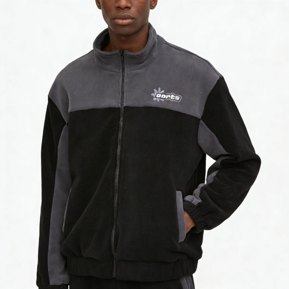 Custom Fleece Jacket in Polar Fleece 380GSM with Color-blocked panel design, Embroidery manufactured by Huaxing Apparel