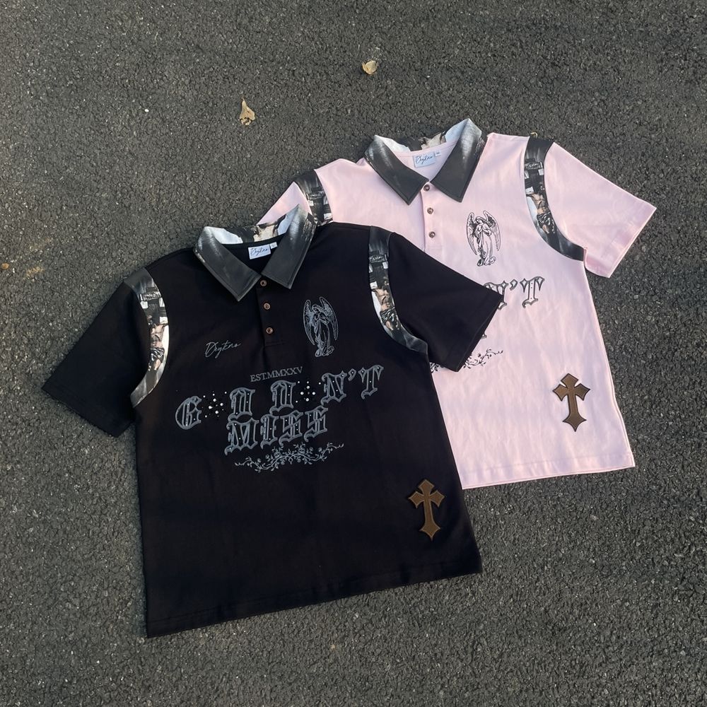 Custom Polo Shirt in 100% Cotton 225GSM with Panel placement print, DTG printing, Embroidered patch, Rhinestone manufactured by Huaxing Apparel
