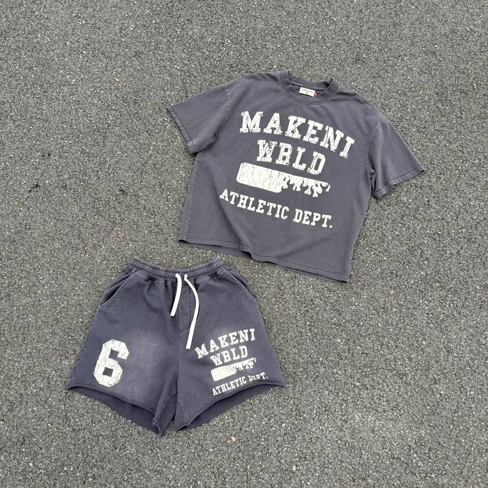 Custom Tee & Shorts Set in 100% Cotton 280GSM with Screen printing, Garment-dyed effect, Sun-faded effect manufactured by Huaxing Apparel