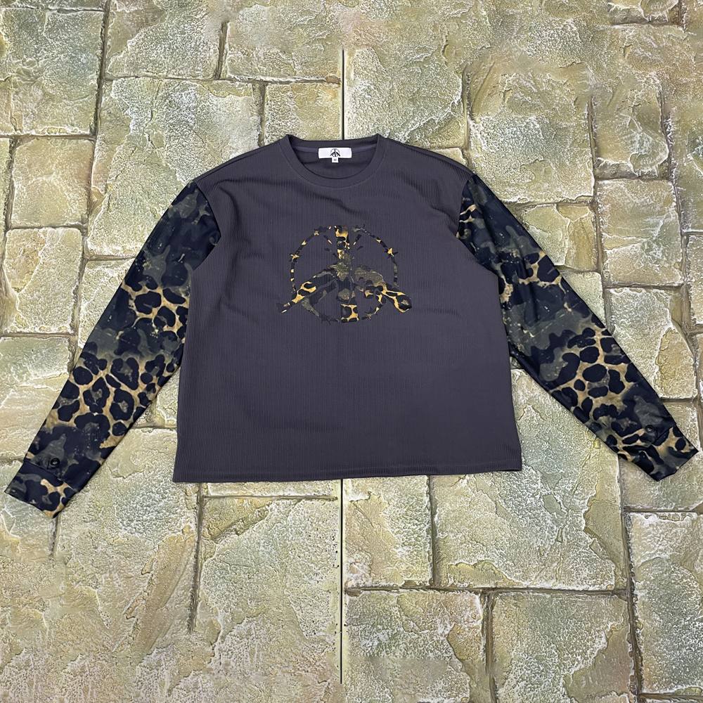 Custom Long-Sleeve Tee in Poly-Spandex Waffle 240GSM with Waffle knit, 240GSM, Heat transfer print, Camo sleeve panels manufactured by Huaxing Apparel
