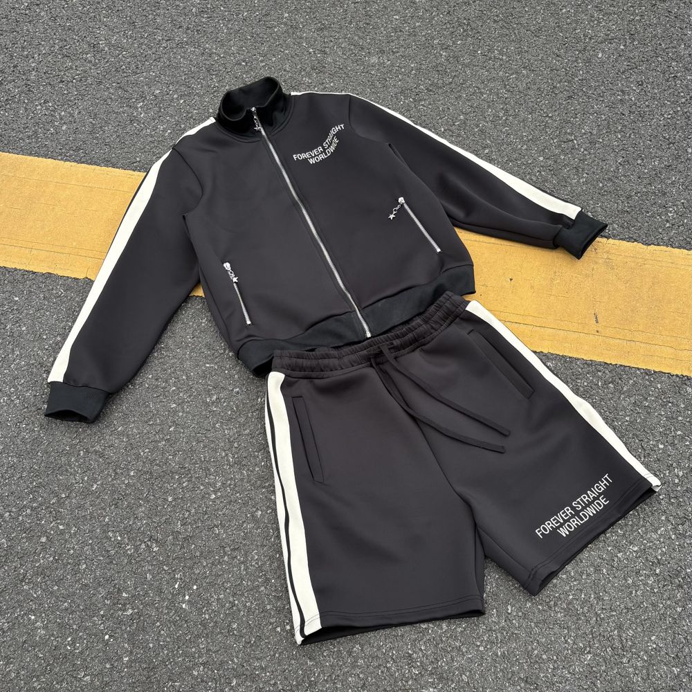 Custom Zip Track Set in 380GSM Fleece with Custom zipper, Embroidery, Sewn webbing tape manufactured by Huaxing Apparel